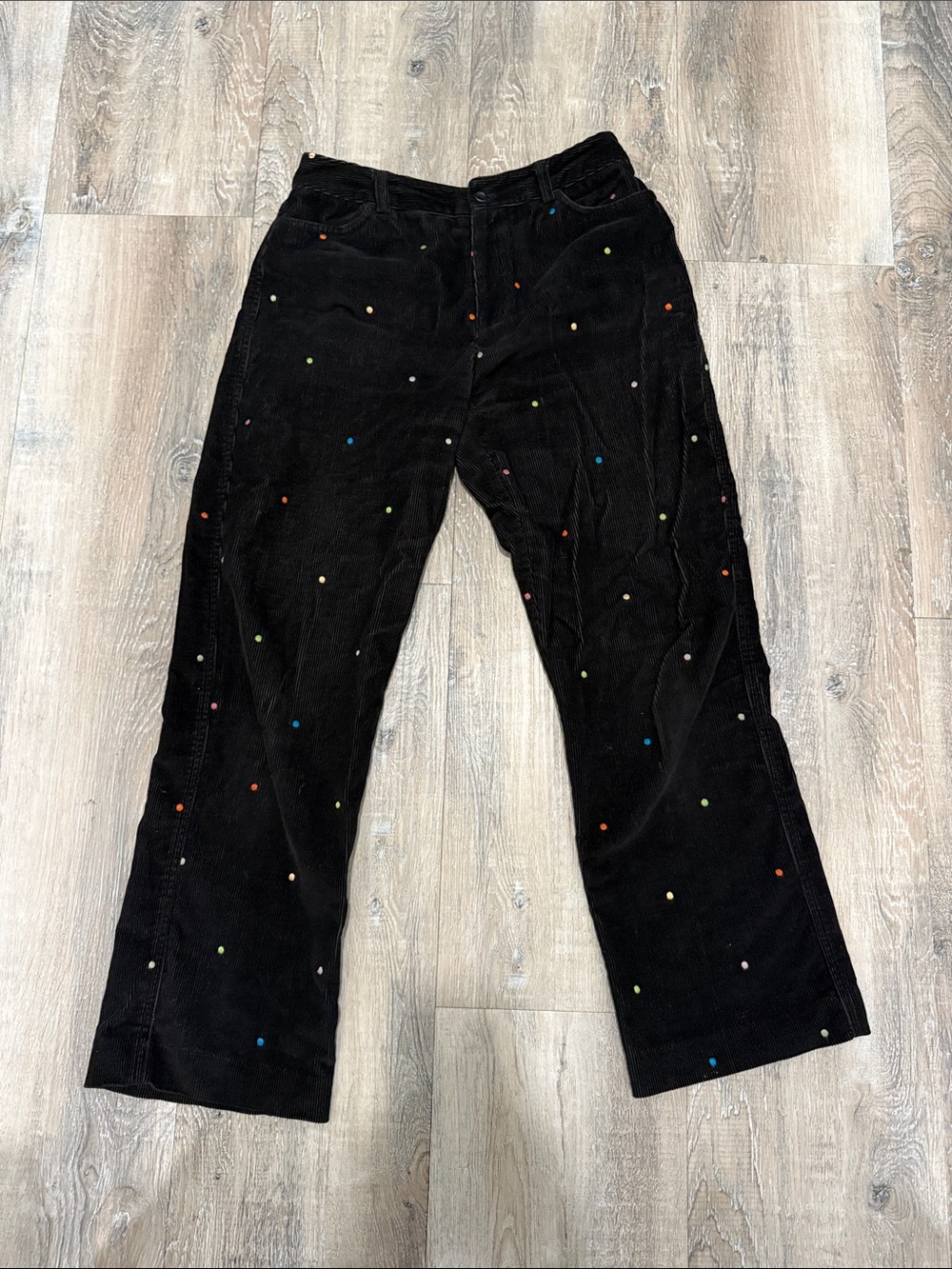 Rafaela corduroy polka Black Pants with Multicolor Dot Embroidery sz 4p